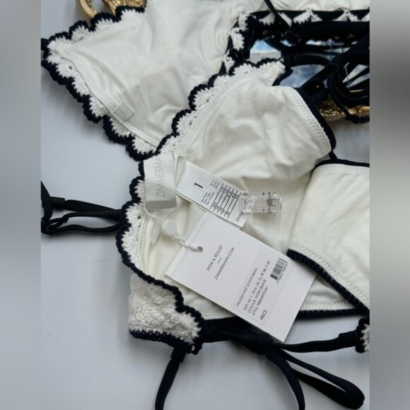 🆕 ZIMMERMANN 🧿 NWT Halliday Knit Scoop Bikini - Ivory/Black - Sz 1 - US 4 / 6 - Picture 14 of 15
